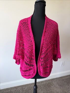 Chico’s Open-Knit Shrug Cardigan Sweater - Fuchsia Pink